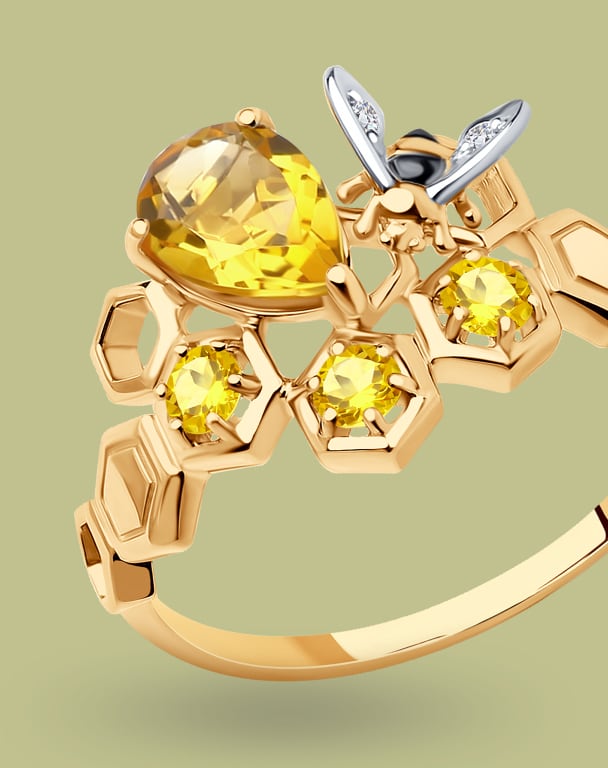 Кольцо из золота с цитринами и фианитами